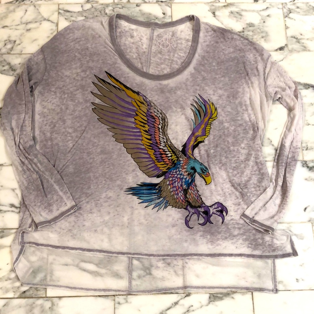 Chaser grey long sleeve burnout top with hawk